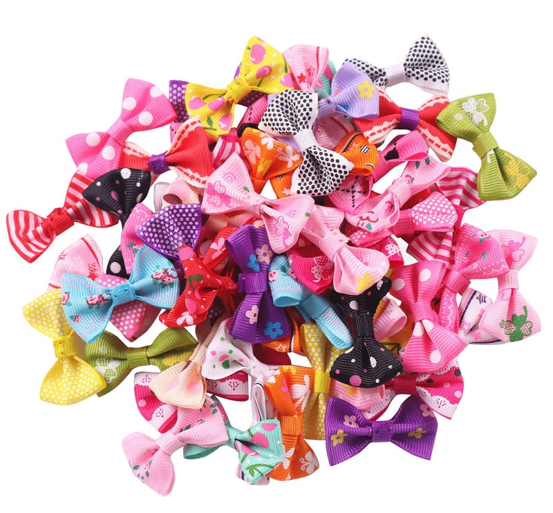 YAKA 60pcs(30pairs) 1.5inch Grosgrain Ribbon Mini Bow Ties Craft Rose Appliques Craft Wedding Hair Bow DIY Decor 30Color (Style2) - Image 1
